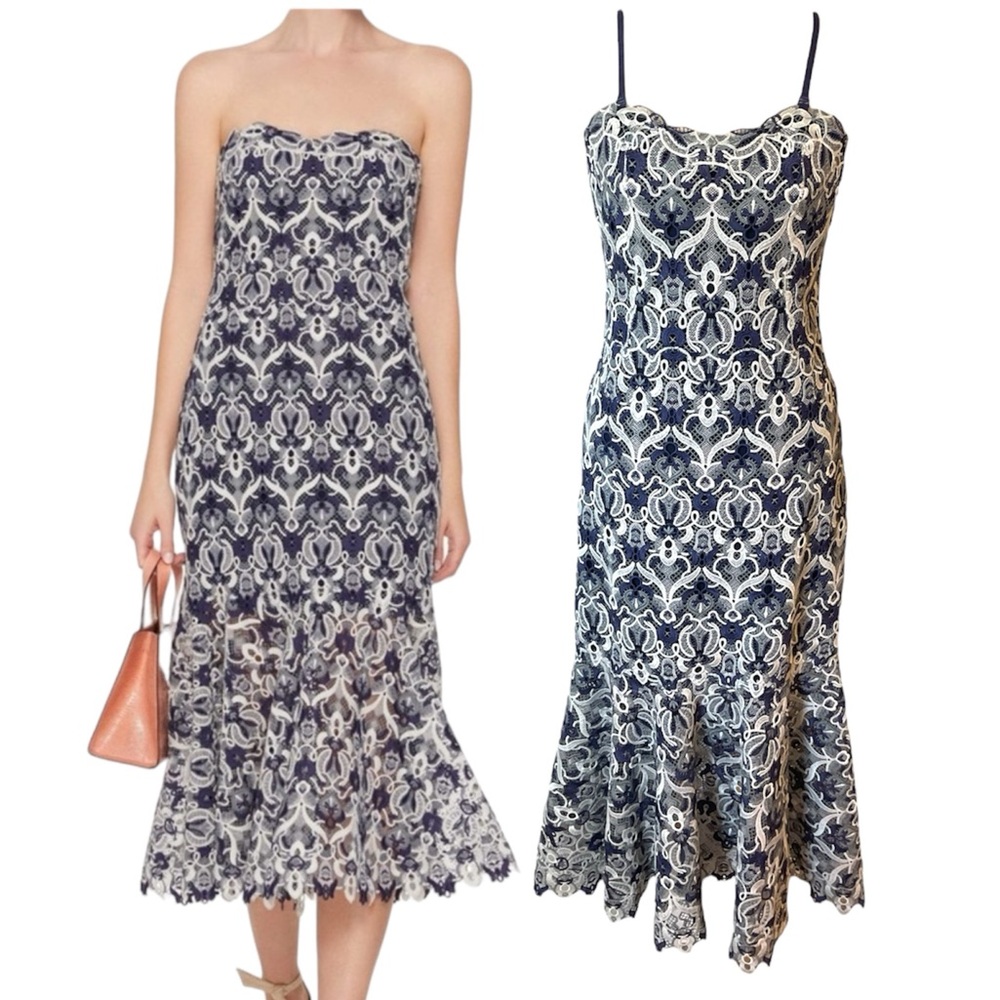 NWT Jonathan Simkhai Guipure Lace Bustier Midi Dress Midnight Combo Size 6